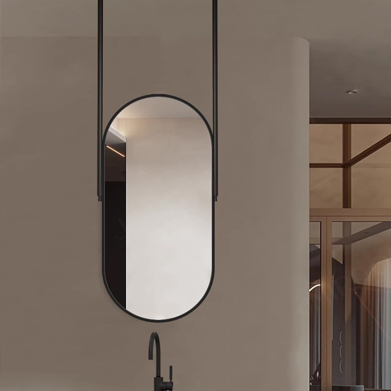 59 cm 76 ブラックメタルフレームオーバルウォールミラー x umbra ハブ ミラー オーバル 61×91cm （ アンブラ 鏡 壁掛け